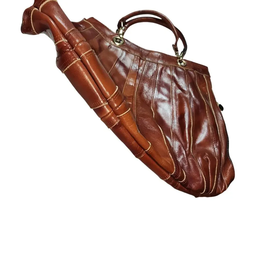 VINTAGE TANO OF MADRID XL PLEATED LEATHER SATCHEL BAG - ITALY